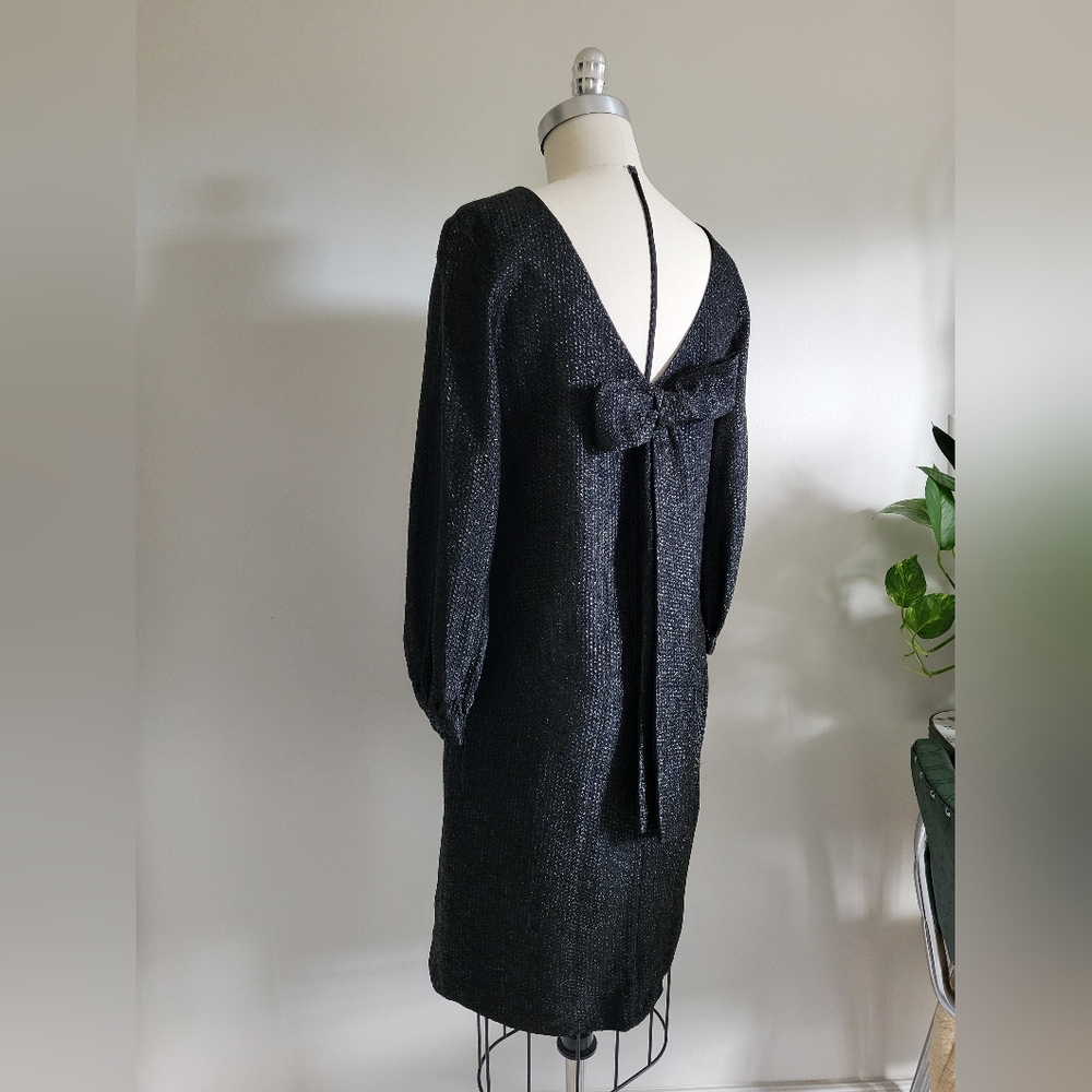 VINTAGE Nu-Mode Toronto sparkly black long sleeve shift mini dress with bow